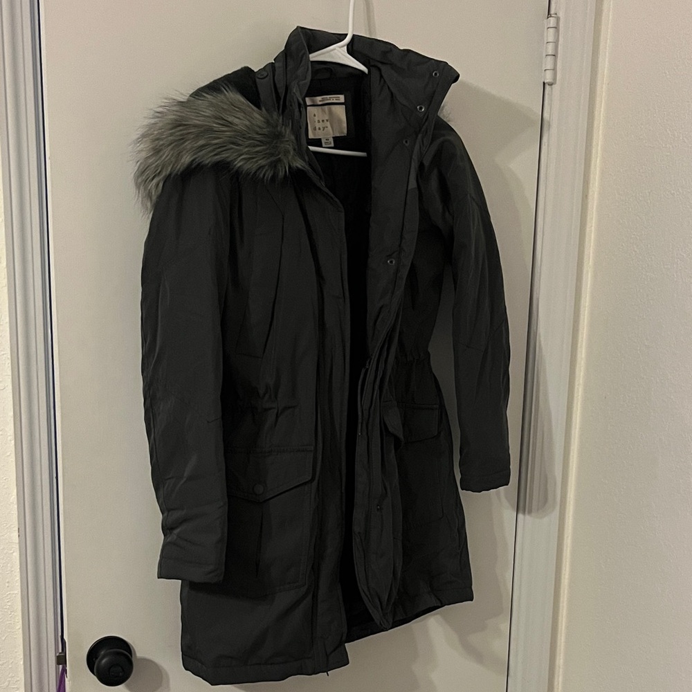 Women's Black Parka with Faux Fur Trim